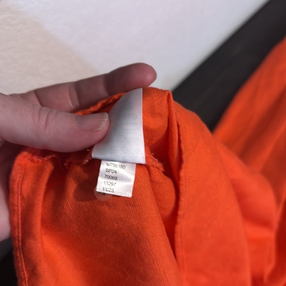 Loft Orange Puff Sleeve Linen Blend Maxi Dress Smocked Back Leg Slit Size 14 - Picture 11 of 11